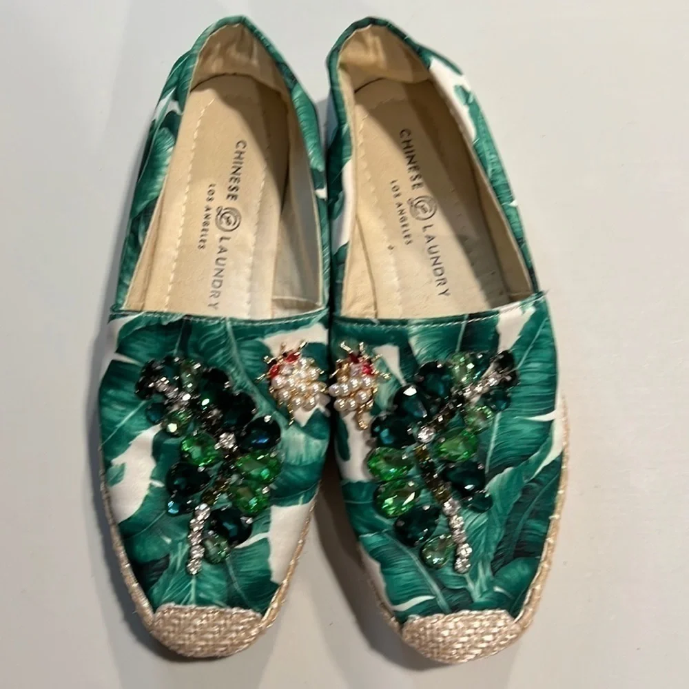 CHINESE Laundry Hayden Floral Green Espadrilles, Size 8
